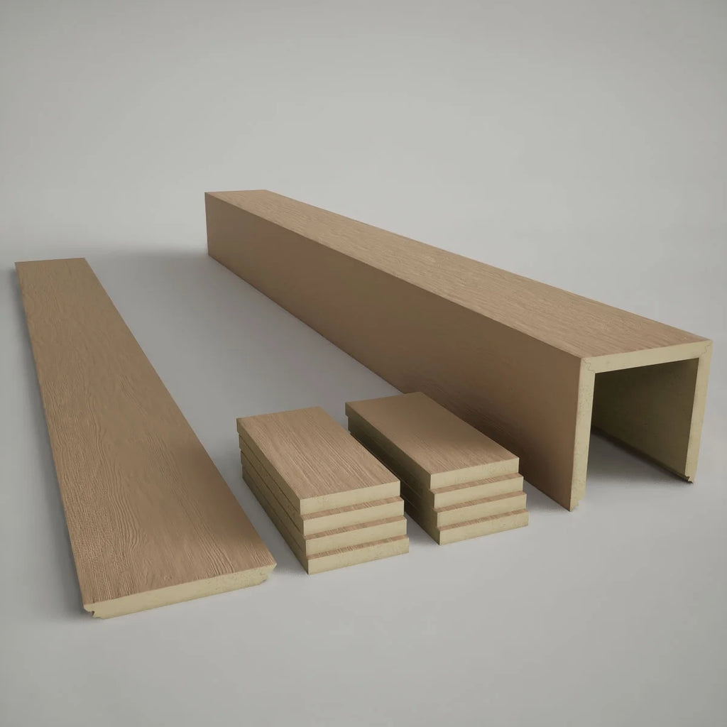 Ekena Millwork 18"W x 5'H Hand Hewn Endurathane Faux Wood Non-Tapered Square Column Wrap with Standard Capital & Base