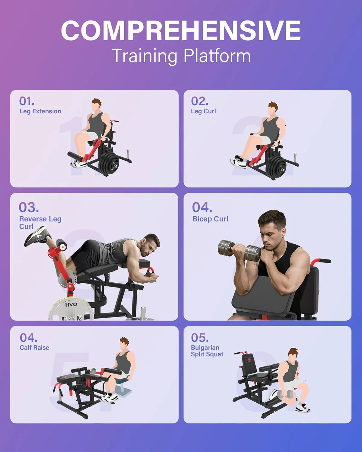 HVO Leg Extension and Curl Machine - Leg Extension Machines for Home Gym Leg Hamstring Workout Lying Seated Adjustable