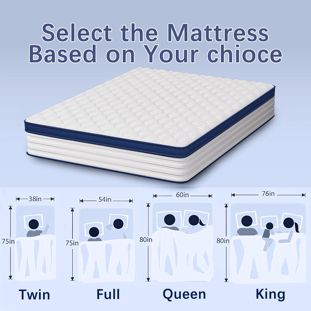 Twin Mattress, PAPROOS 12" Hybrid Memory Foam Mattress in a Box, Cool Individual Pocket Spring Twin Size Mattress with Breathable Knitted Fabric, Edge Support, Medium Firm Mattress, Blue