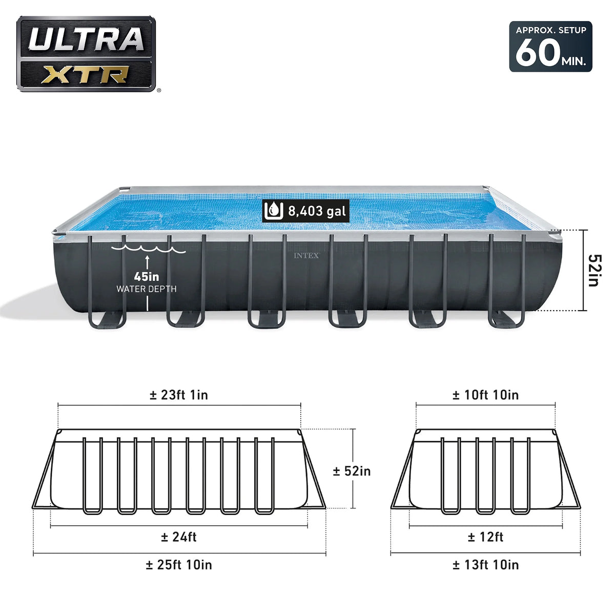 Intex 18Ft x 52In Ultra XTR Rectangular Frame Swimming Pool Kit with Canopy