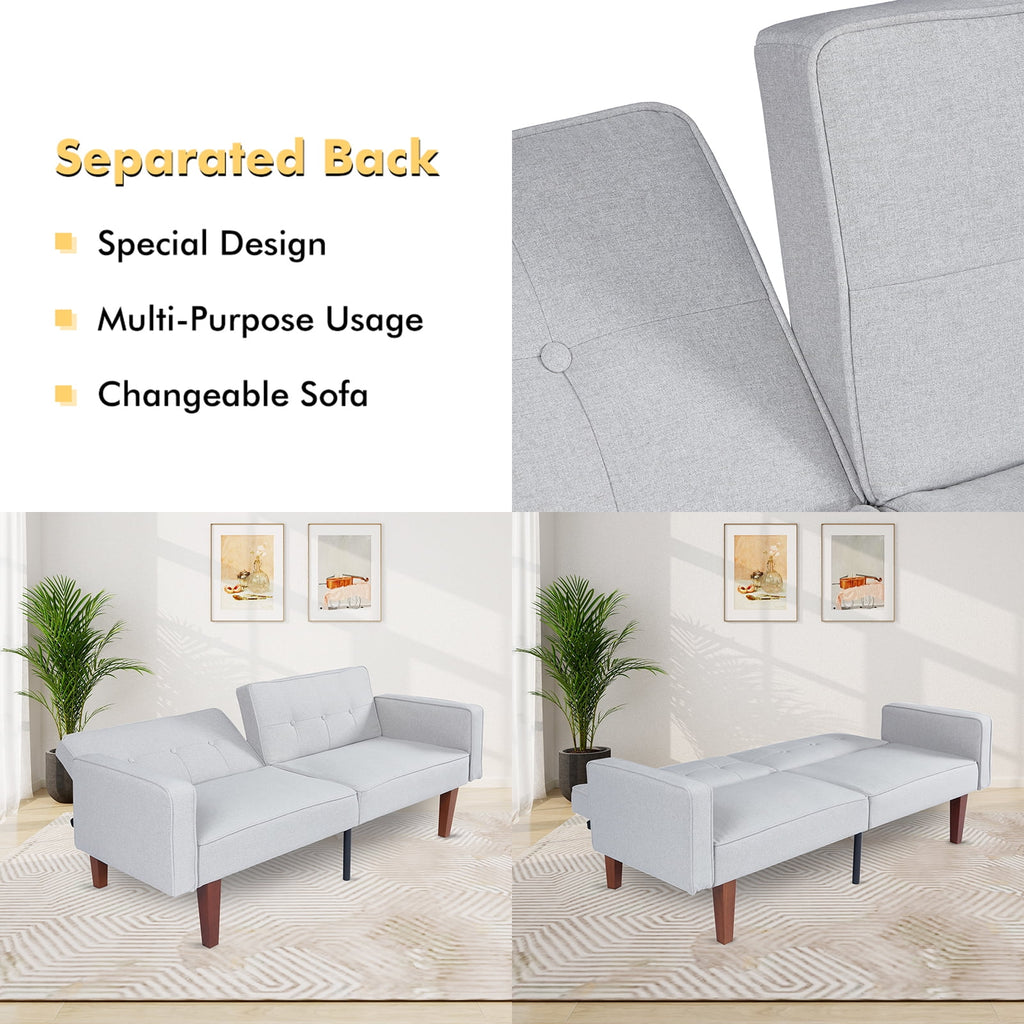 Sofa Bed, Convertible Memory Foam Futon Couch, Adjustable Sleeper Sofa Bed for Living Room, Gray