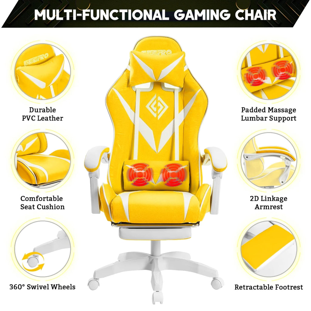 Gaming Chair with Massage Gamer Chair with 2D Armrests for Kids