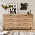 Rovaurx 6 Drawer Double Dresser Chest, Bedroom Chest of Dressers, Rattan Beside Table, Natural