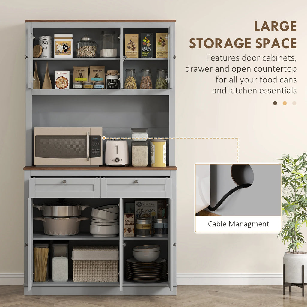 HOMCOM 71" Tall Kitchen Pantry Storage Cabinet with Microwave Stand, Gray