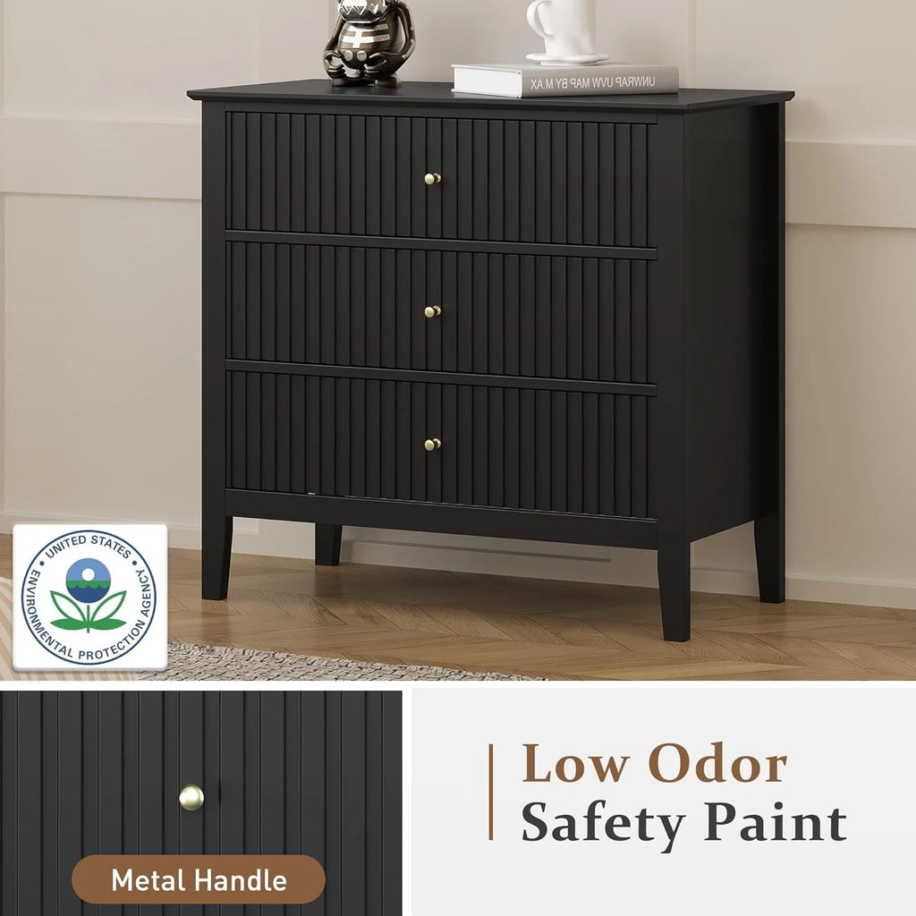 Heynemo Beige 6 Drawer Dresser, Fluted Modern Wood Chest