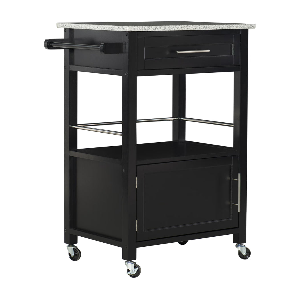 Linon Monett 2-Tier Mobile Serving Cart with Gray Granite Top, 27.75" Length, White