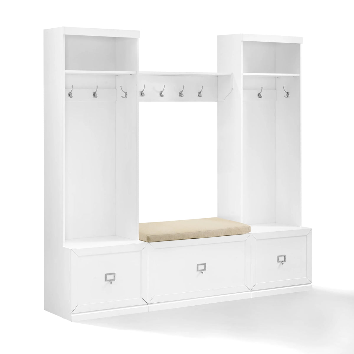 Crosley Furniture Harper 4Pc Entryway Set White - Bench, Shelf, & 2 Hall Trees
