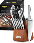 McCook MC29 Knife Sets, 15 Pieces German Stainless Steel Kitchen Knife Block Sets with Built-in Sharpener