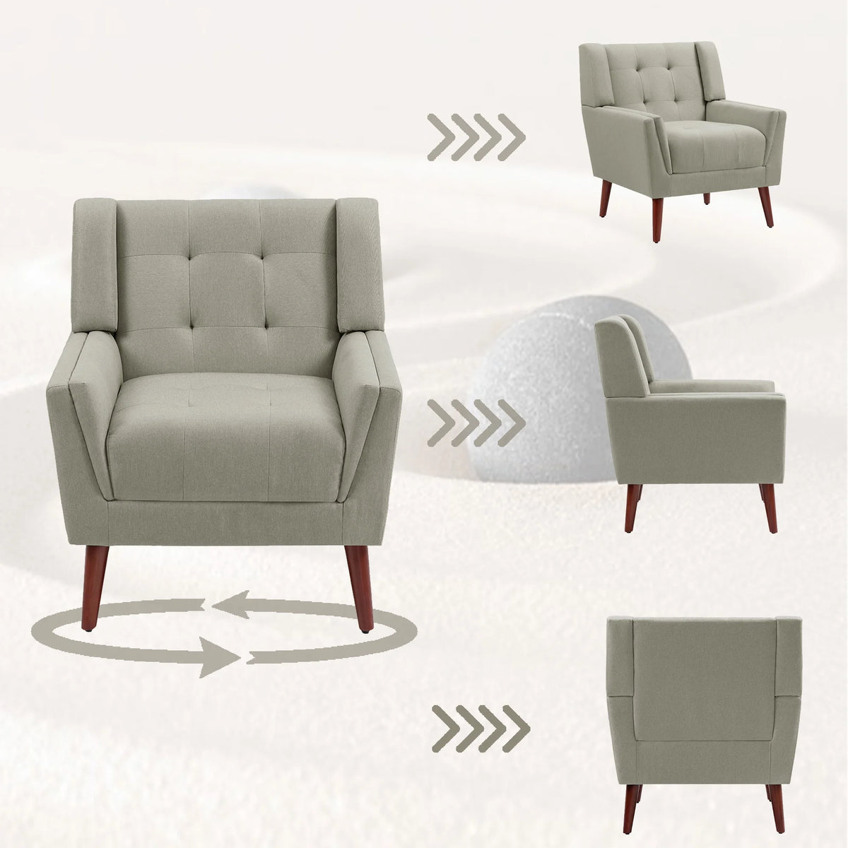 DREAMSIDEA Accent Chair Set of 2 Living Room Chair Linen Upholstered Comfortable Armchair Modern Chairs for Living Room Bedroom Indoor Furniture, Beige
