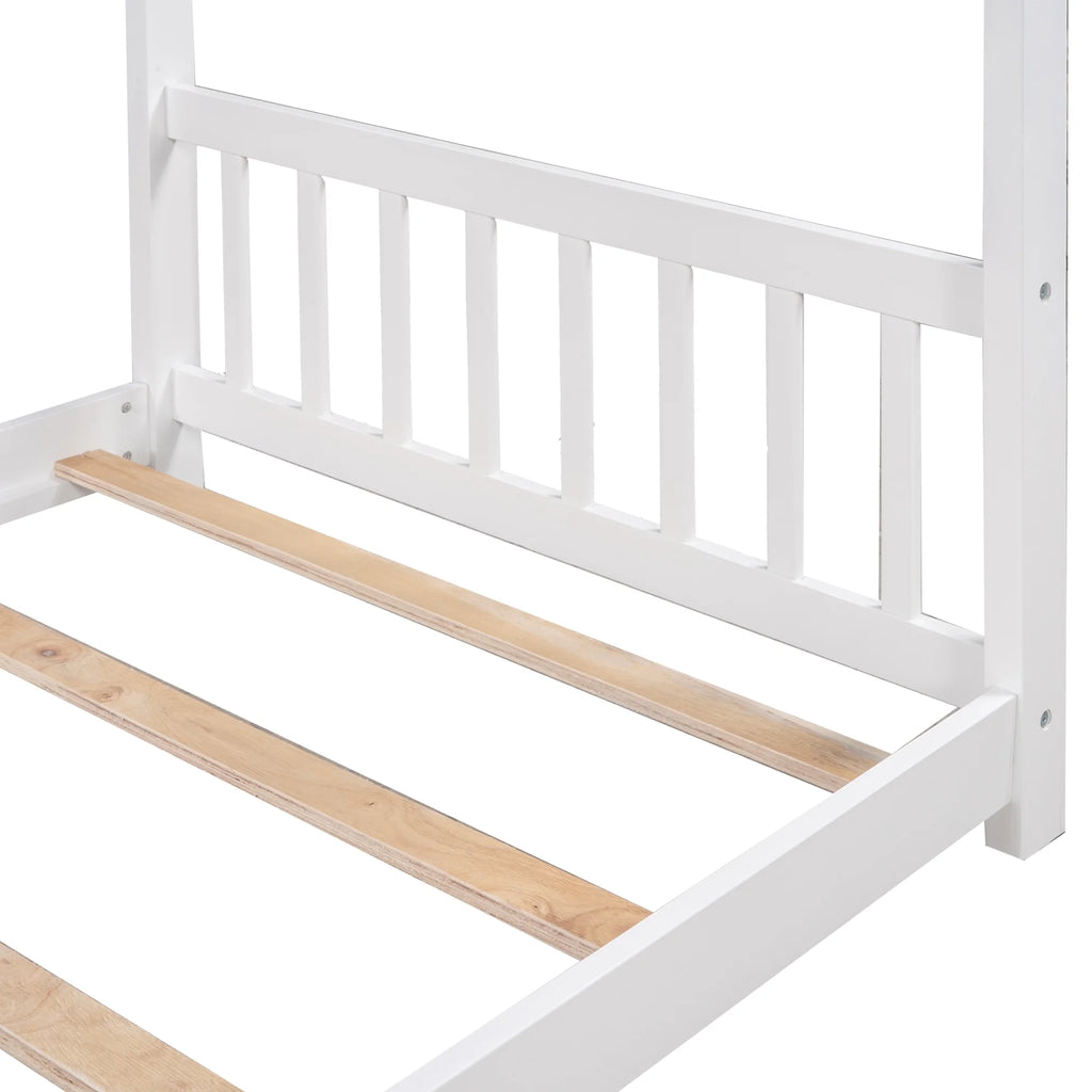 Euroco Wood House-Shaped Twin Platform Bed for Kids, Low Profile House Bed, No Box Spring Needed, Wood Color