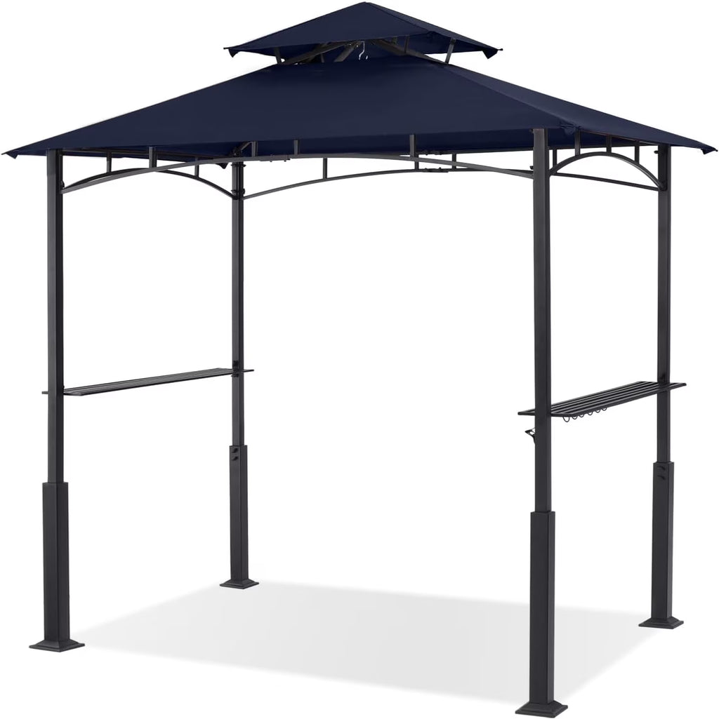 ABCCANOPY 8'x 5' Grill Gazebo Shelter, Double Tier Outdoor BBQ Gazebo Canopy with LED Light(Brown)