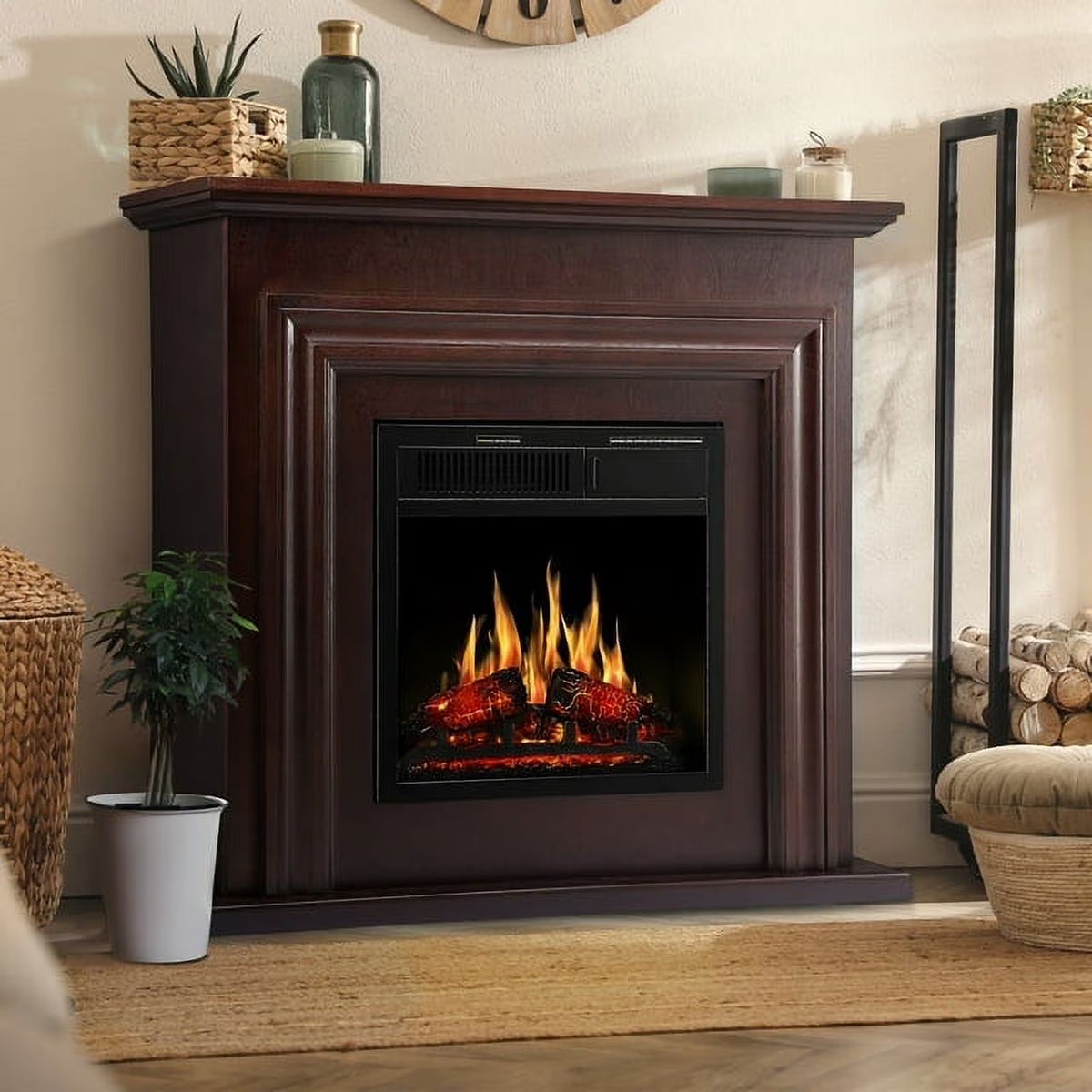 Electactic Electric Fireplace, Free Standing Fireplace, with Remote Control, Adjustable LED Flame, 750W/1500W -��White��