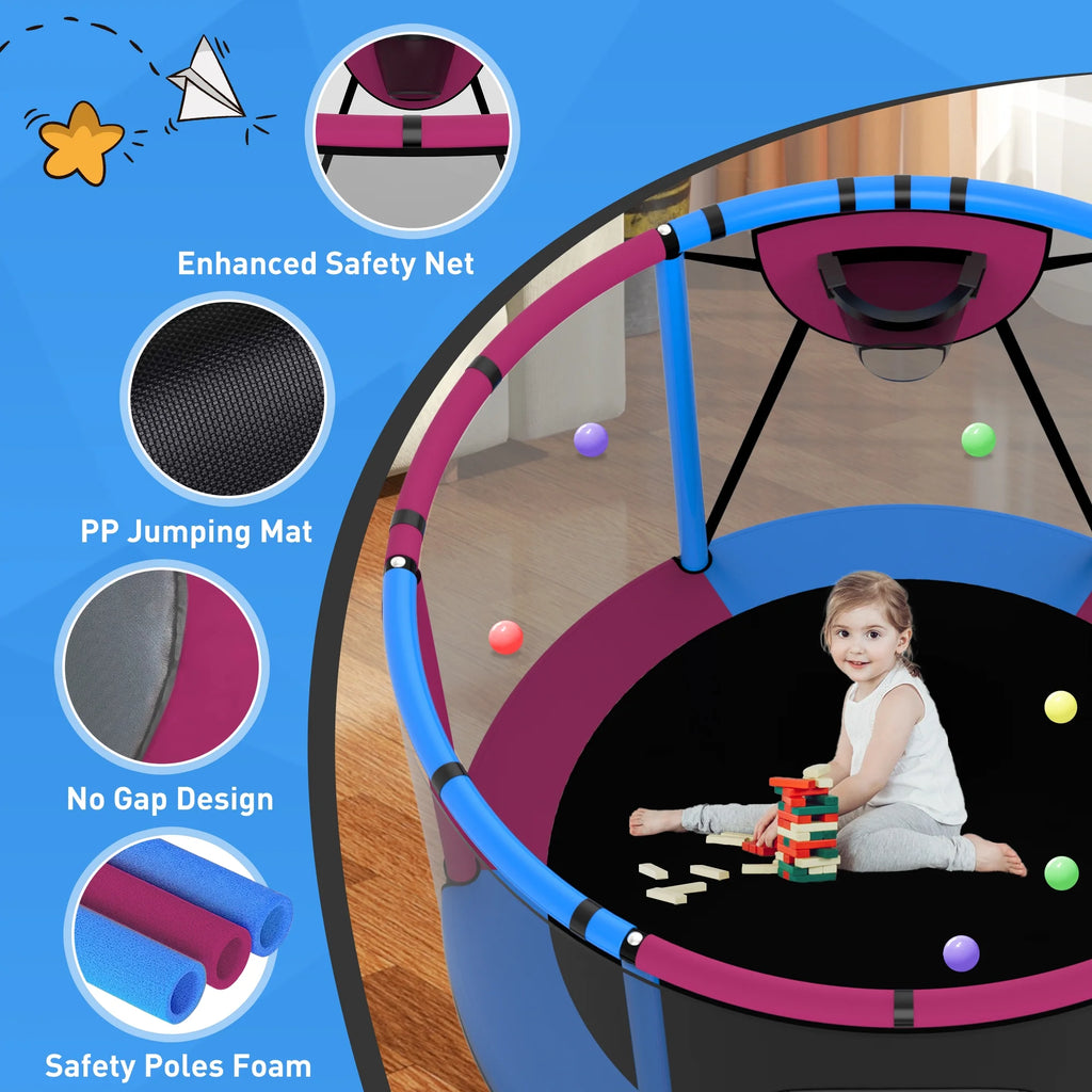 CITYLE Trampoline for Kids 600LBS 60'' 5FT Toddler Trampoline Indoor Outdoor with Basketball Hoop, Swing, Adjustable Bar, Mini Small Trampoline with Enclosure, Gifts for Toddlers, Boys & Girls
