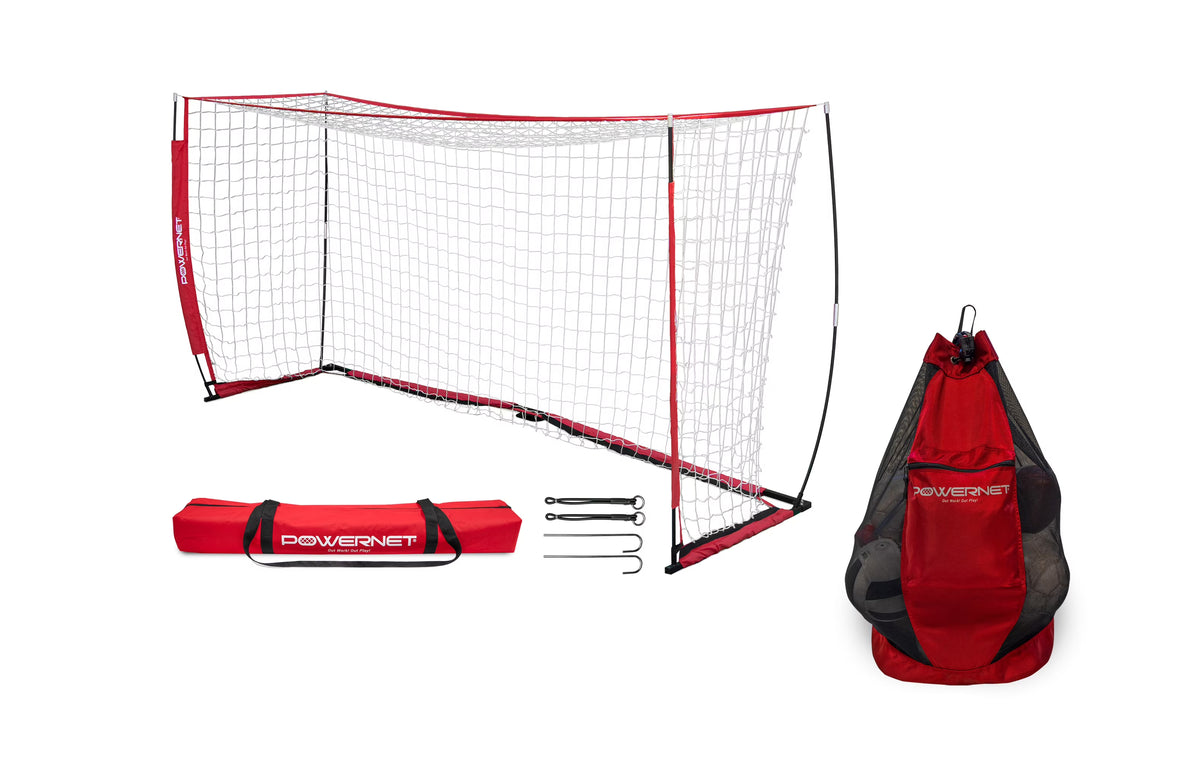 PowerNet 8x4 Ft Soccer Goal Portable Bow Style Net and Large Ball Carry Bag Bundle | Quick Setup Ultra Portable | Full Size Framed Soccer Goal | Perfect for Teams and Coaches