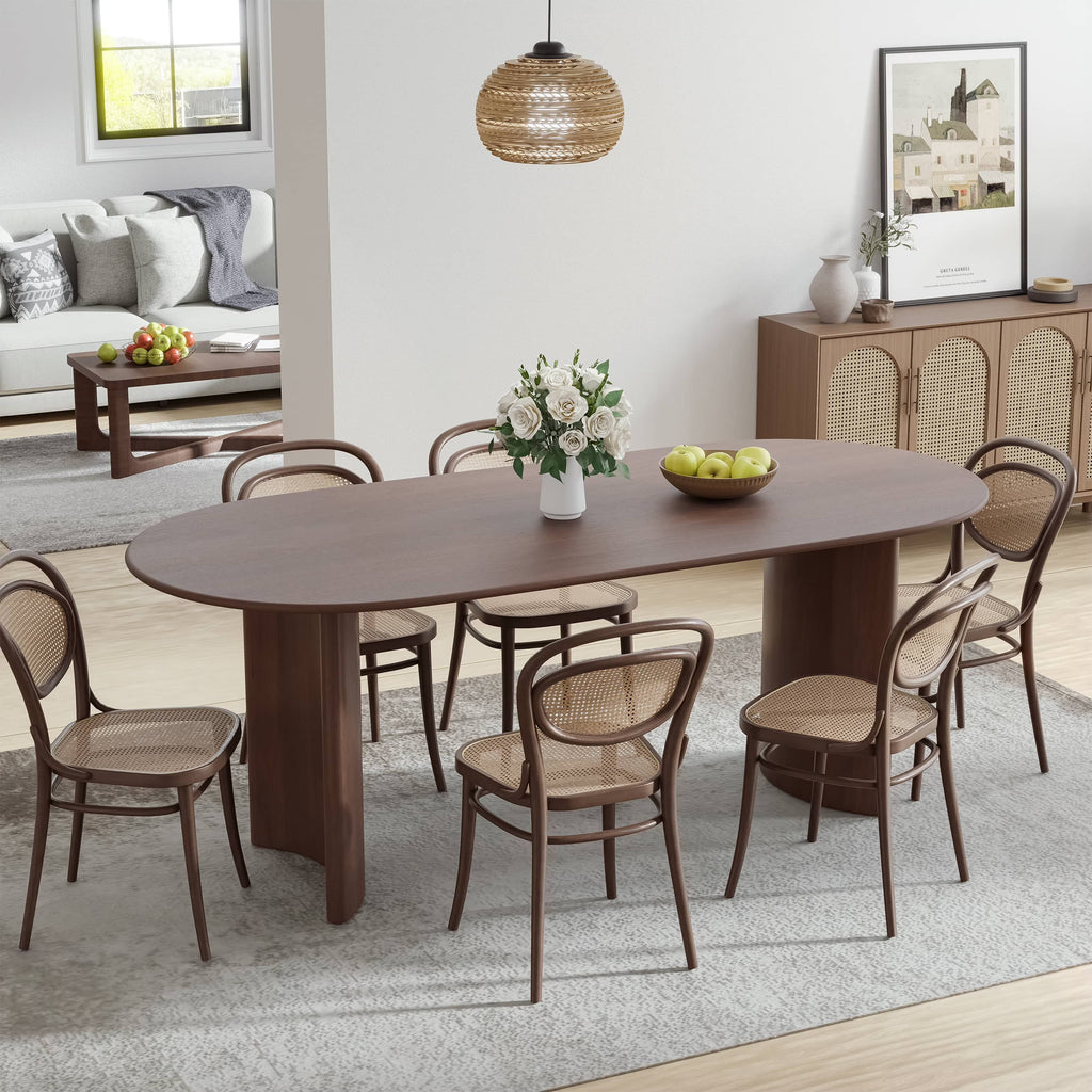 Haiden 67"x33.5" Soild Wood Dining Table Oval Kitchen Table, Walnut
