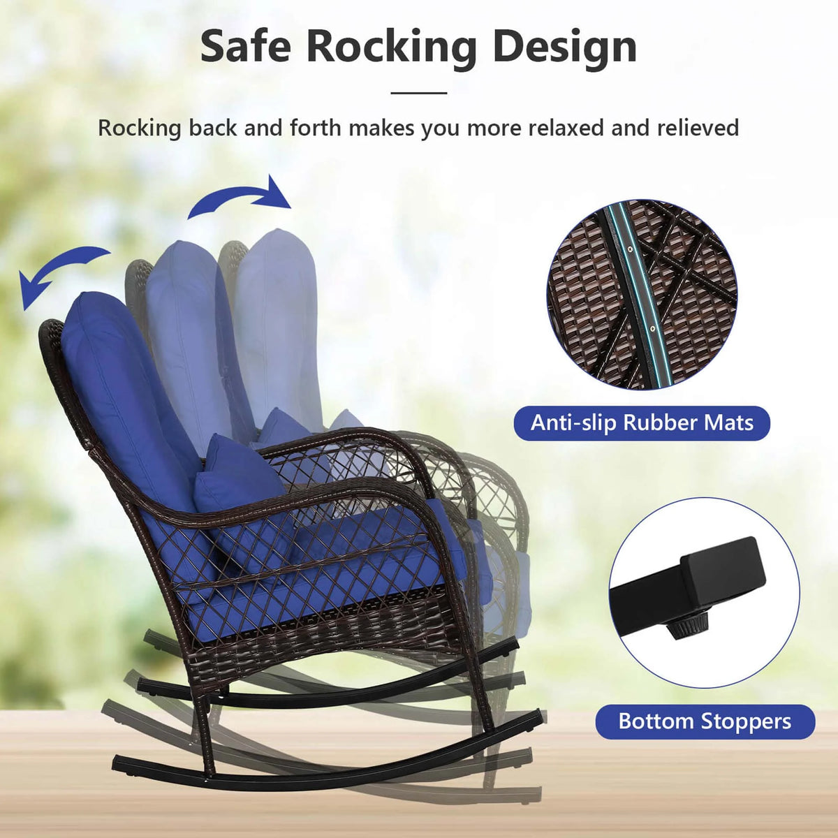 Costway Patio Wicker Rocking Chair W/Seat Back Cushions & Lumbar Pillow Porch Off White