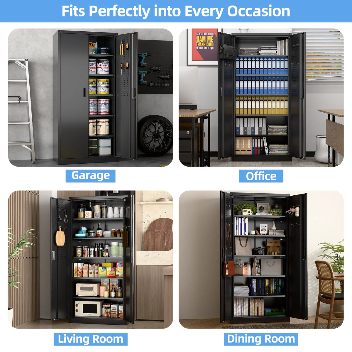 Supeer Locking Storage Cabinet with 5 Adjustable Shelves, Steel, Black, 71" H, Assemble Required