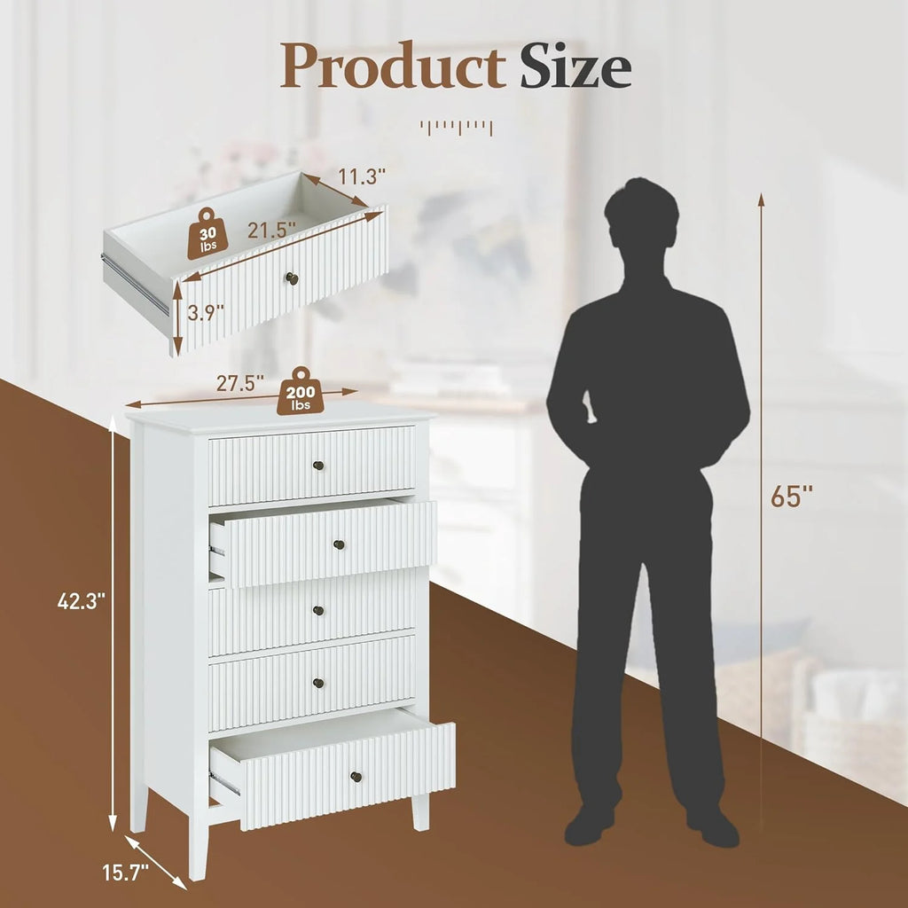 Heynemo Beige 6 Drawer Dresser, Fluted Modern Wood Chest