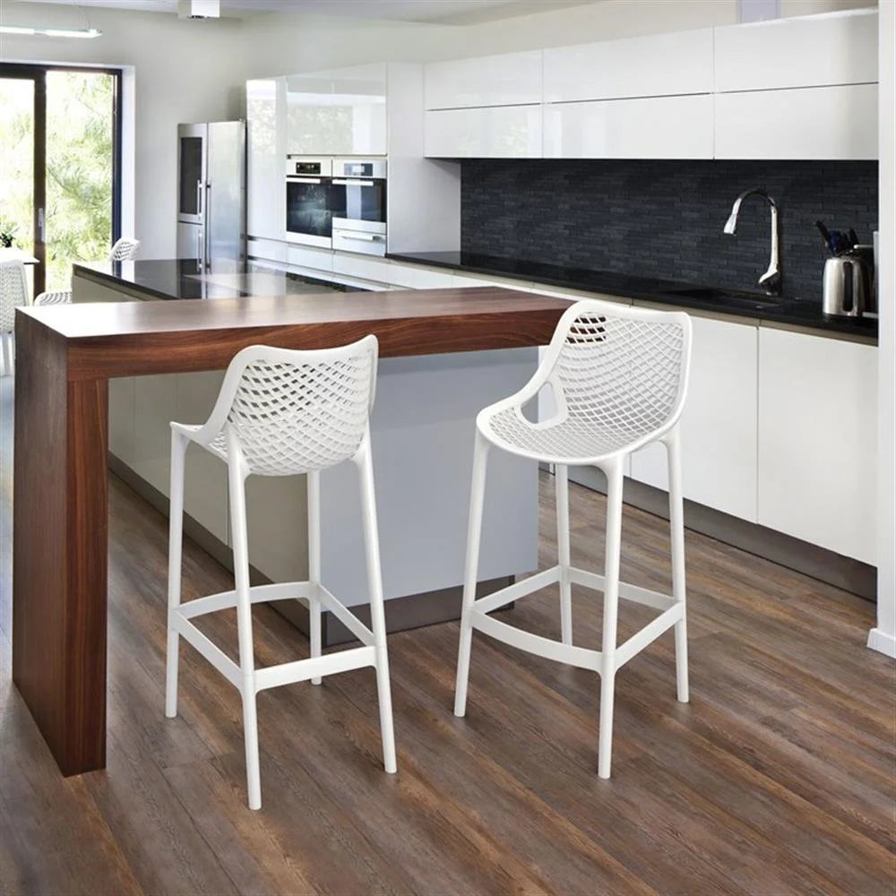 Home Square Polypropylene Patio Bar Stool in Taupe - Set of 2