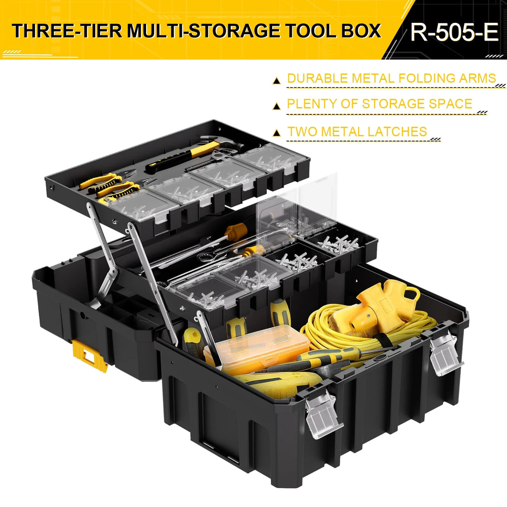 4 Tier Stackable Rolling Tool Box with Wheels, Modular Organizer Storage System with Drawers for Garage & Professional Work