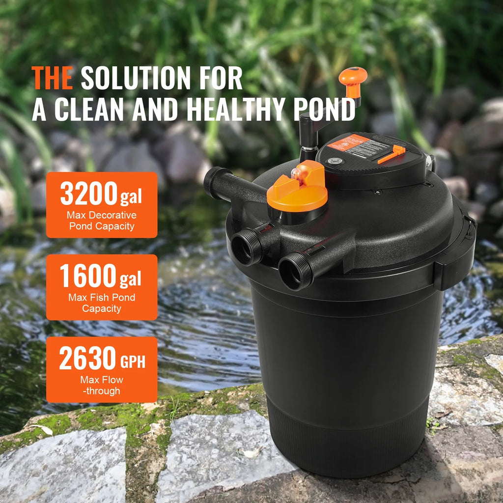KFFKFF Biological Pressure Pond Filter, Suitable for 3200 Gallons, Equipped with 13W UV-C Lamp, 2630 GPH, Pressurized Pond Filtration System Equipment for Fountain Pool