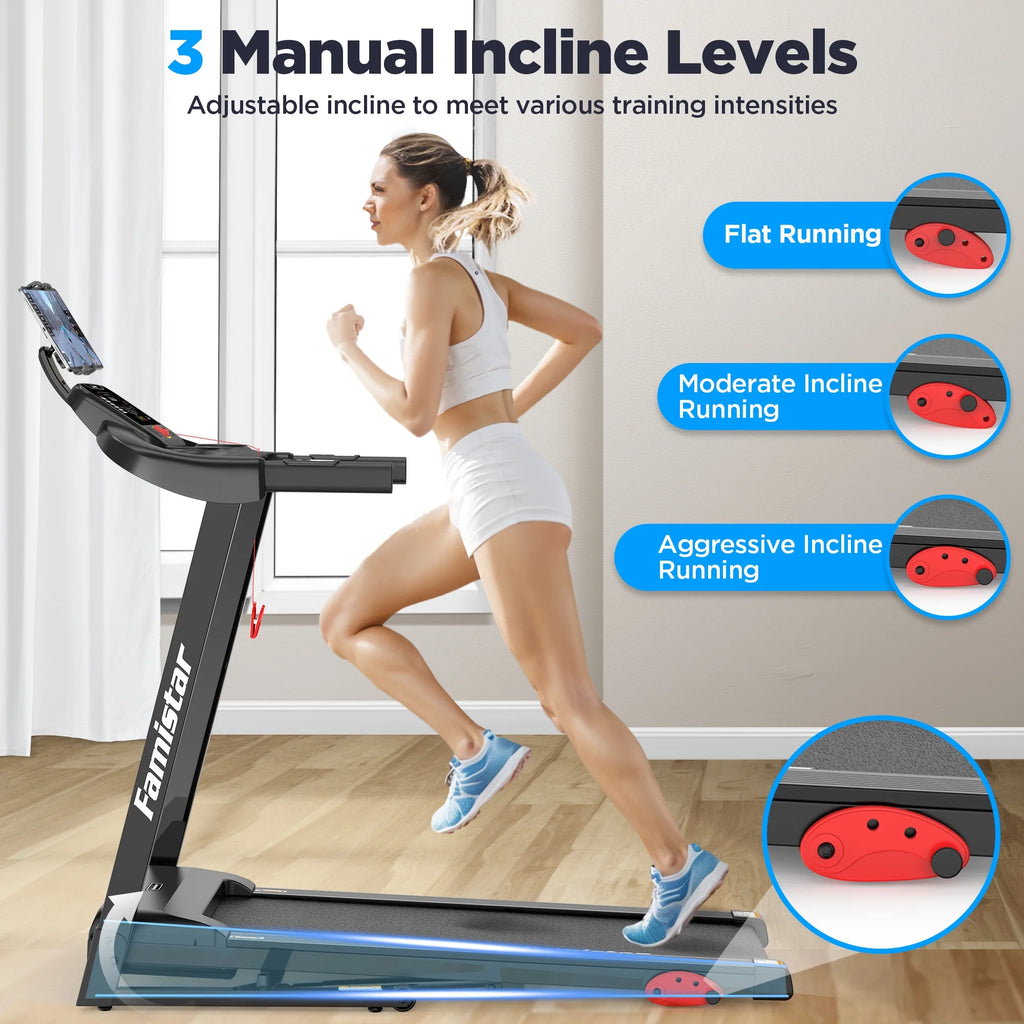 Treadmill 300 LB Capacity for Home with Incline, Folding Electric Running Walking Treadmill, Portable Treadmill for Home Use, 7.5 MPH, Smart Apps, 64+7 Programs, Bluetooth Speakers