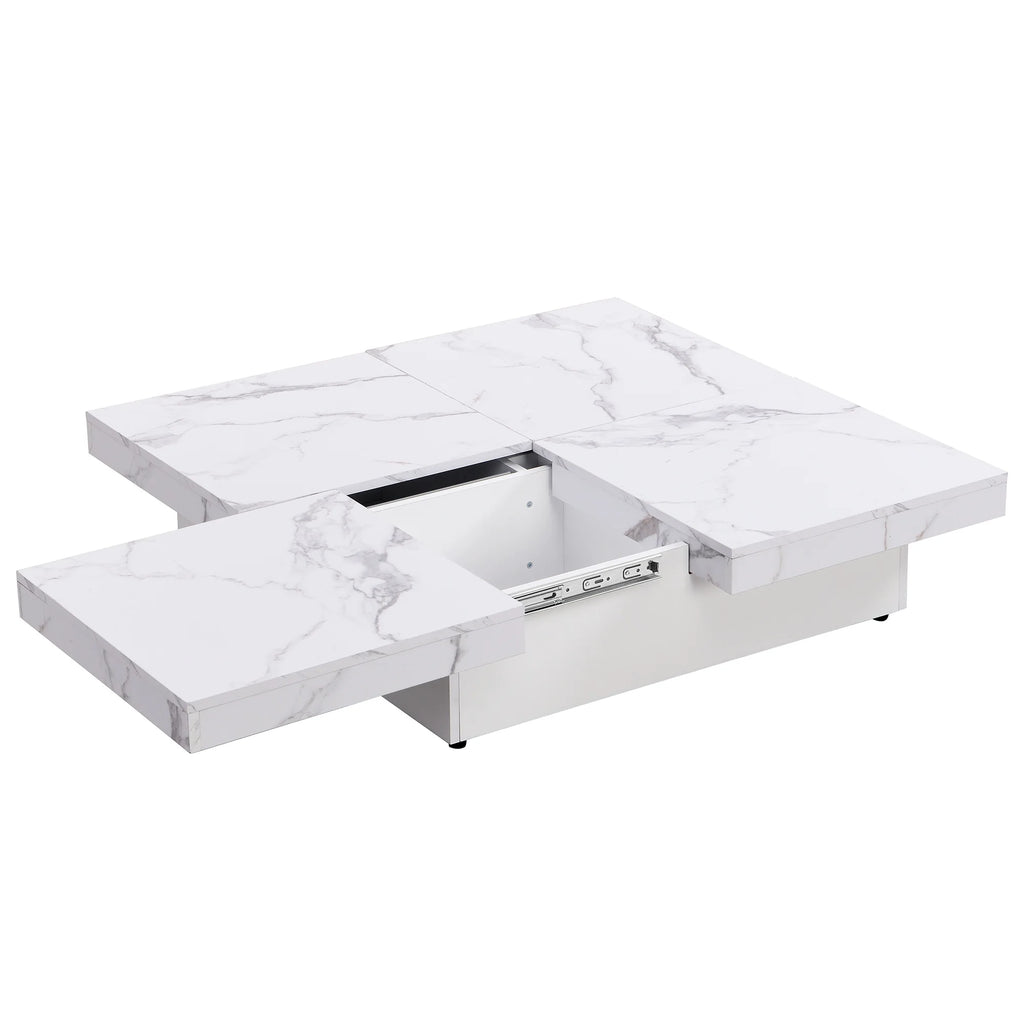 PORKISS Square Coffee Table, Modern Coffee Table with Sliding Top and Storage Space, Cocktail Table with Storage and Grain Veneer Finish, Freestanding Storage Coffee Table for Living Room, Walnut