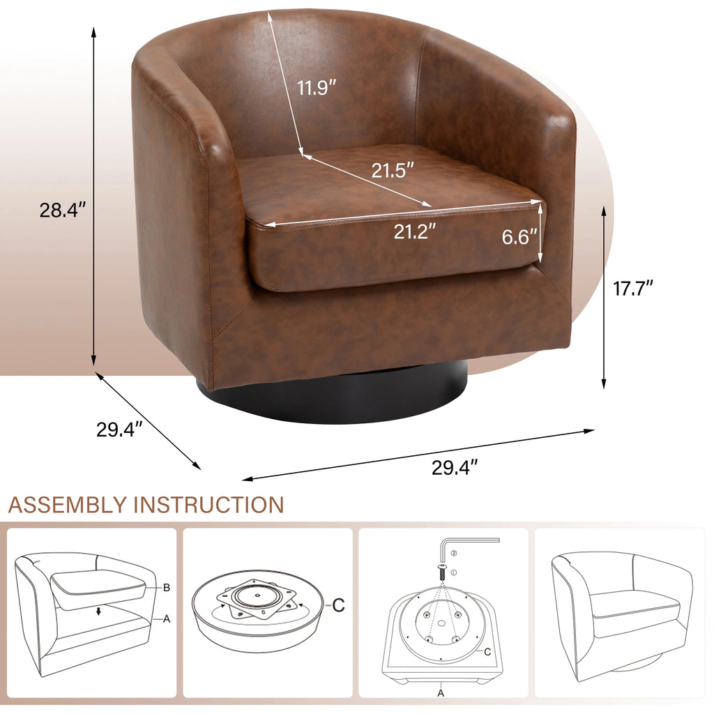 DREAMSIDEA Swivel Barrel Accent Chair for Living Room, Modern Upholstered Round Club Armchair-Cream