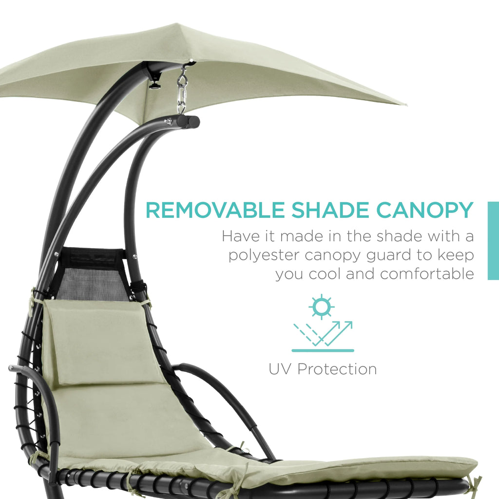 Best Choice Products Hanging Curved Chaise Lounge Chair Swing for Backyard, Patio w/ Pillow, Shade, Stand - Teal