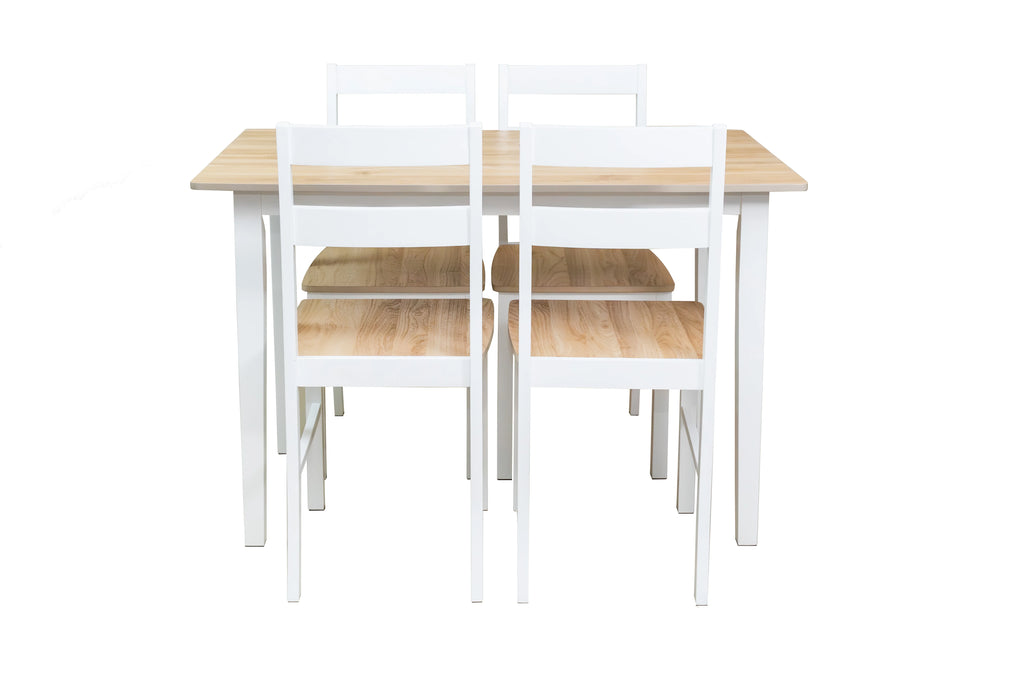 Mainstays 5-Piece Dining Set, 1 Table and 4 Chairs, White, MDF and Rubberwood, Indoor, 46" L x 29" W x 30" H Table