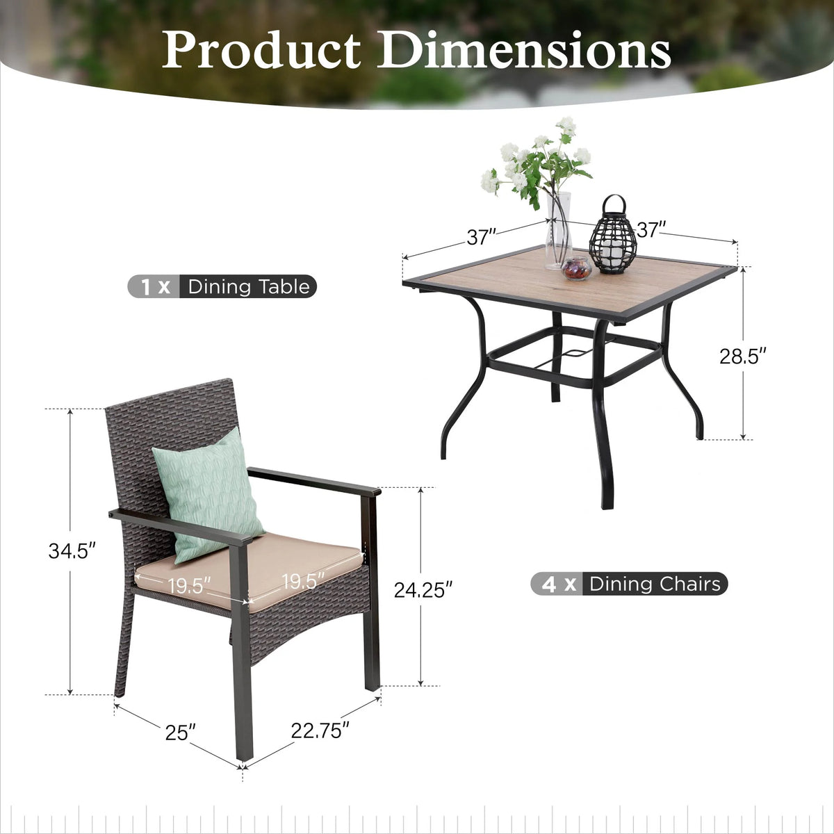 Alpha Joy 8-Piece Outdoor Patio Dining Set with 13 ft Umbrella, Rattan Chairs & Rectangle Table Set for 6, Beige Umbrella