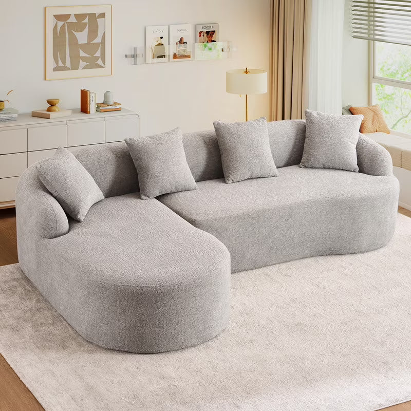 Timbernest 99" Modular Sectional Sofa with Pillows, Chenille L Shaped 3-Seater Couch with Deep Seat, White