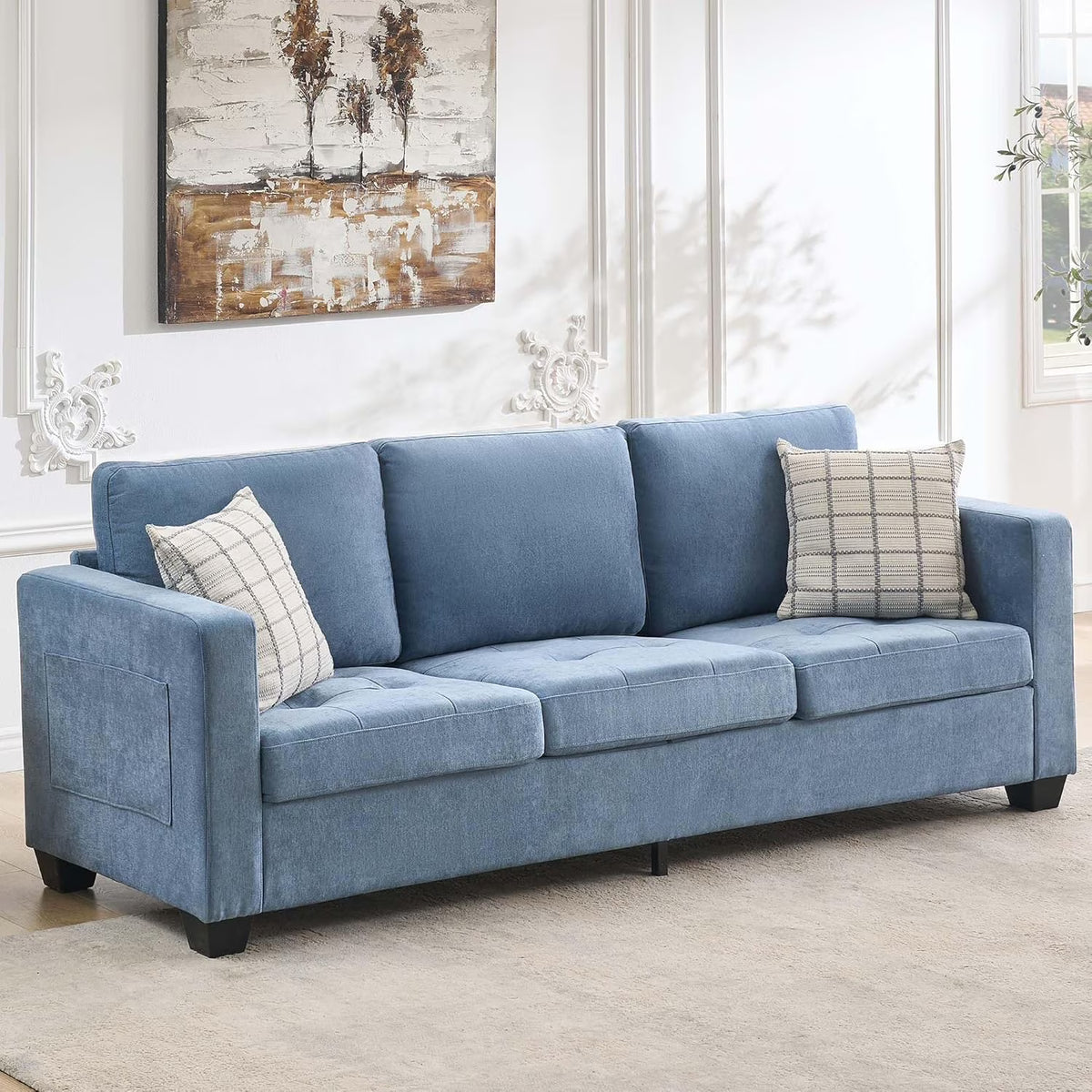 GarveeHome 3 Seat Sofa Couch, 89" Modern Sofa with Armrests, Comfy Couch Sofa with Extra Deep Seat Couches for Living Room Bedroom Apartment and Office, Chenille Beige