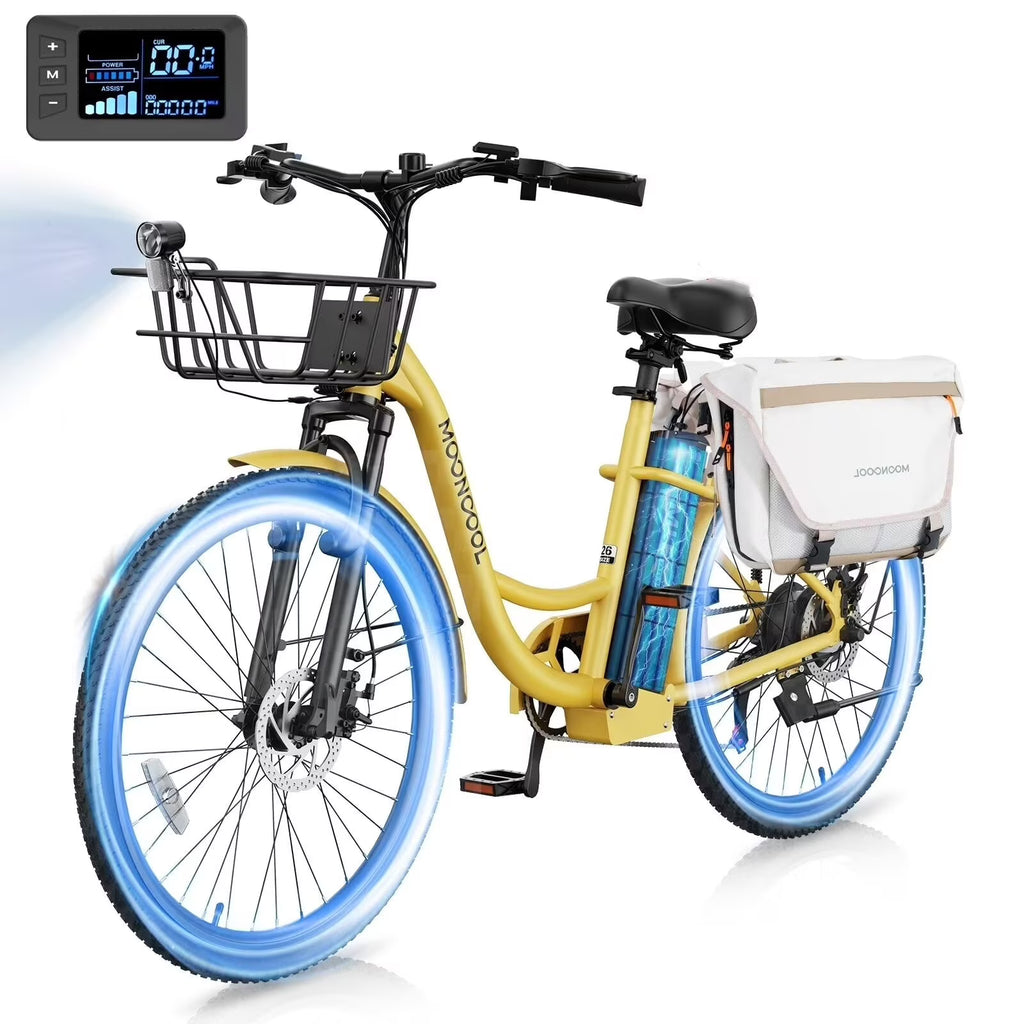 MOONCOOL Electric Bicycle for Adults 350W , 7-Speed Ebike with 36V 10.4Ah Removable Battery， 40 Miles Range , 20 mph Electric Commuter Bike for Women Men, Certified to UL 2849 by SGS