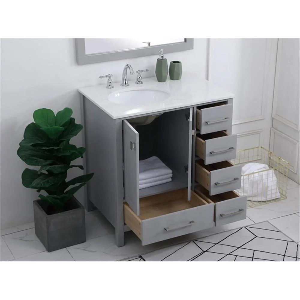 Elegant Decor Irene 32" Solid Wood and Stone Single Bathroom Vanity in White