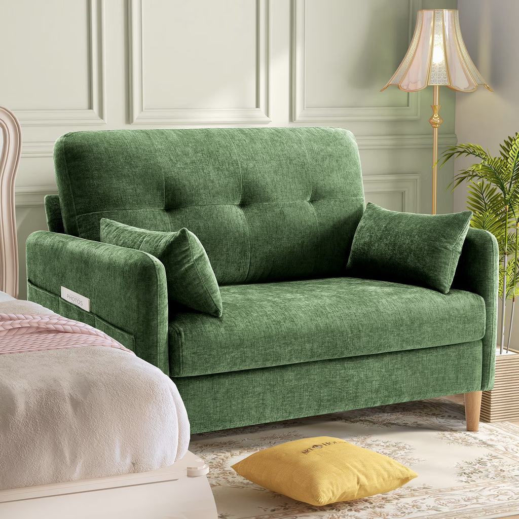 BedLuxury 47'' Wide LoveSeat, 2-seat Chenille sofa with 2 Pillows for Living Room and Small Spaces, Dark Grey