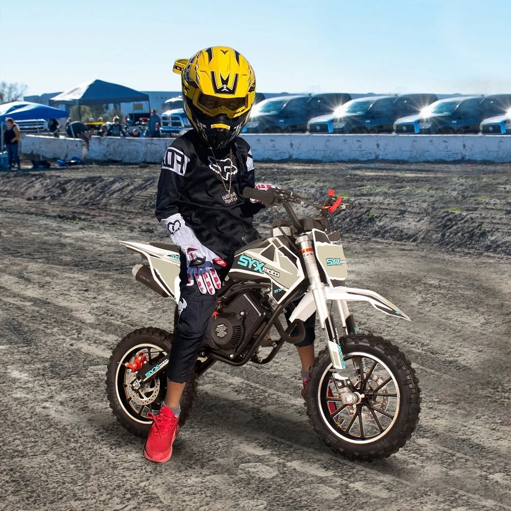 SYX MOTO 58cc Kids Mini Dirt Bike - 4-Stroke Gas Pit Bike, Pull Start, Off-Road Bike for Boys & Girls, Red/White