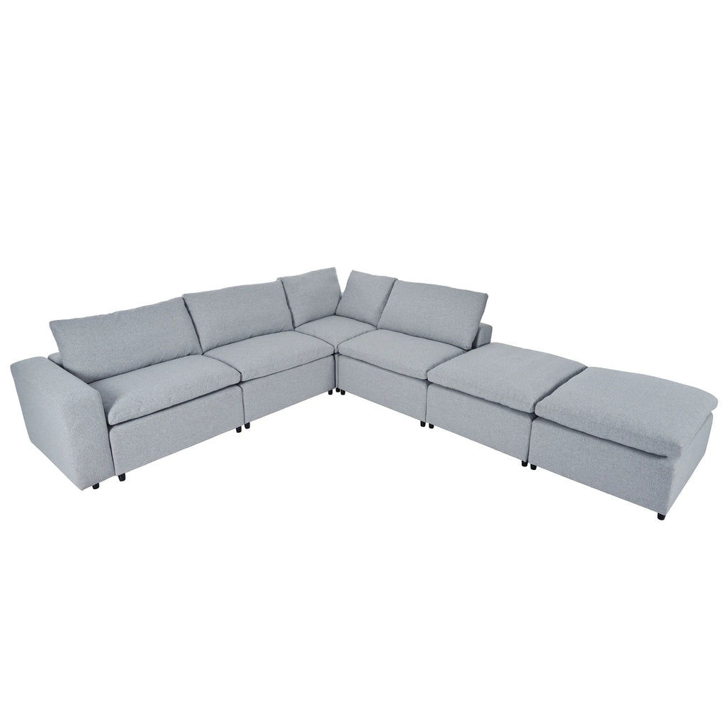 Harper & Bright Designs Convertible Modular Sectional Sofa with 2 Removable Ottomans & Pillows, Large U Shape Cloud Couch with Reversible Chaise for Living Room, Grey