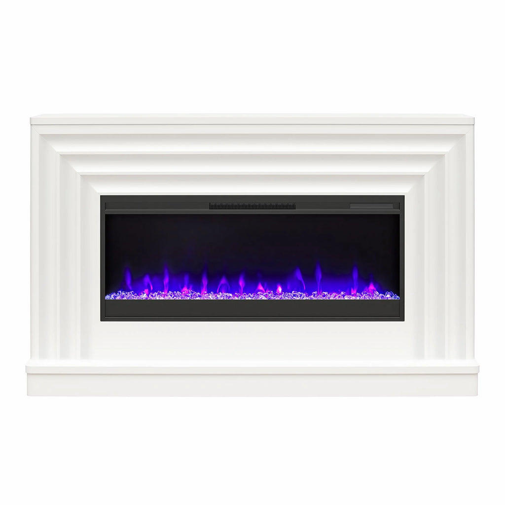CosmoLiving by Cosmopolitan Rene Electric Fireplace Mantel 65" TV Stand with Multi-Color Flame and Crystal Ember Bed, Black