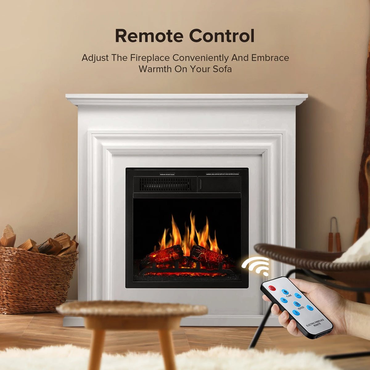 Electactic Electric Fireplace, Free Standing Fireplace, with Remote Control, Adjustable LED Flame, 750W/1500W -��White��