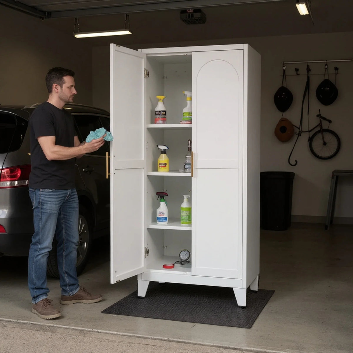 Homy Casa Garage Storage Cabinet with 2 Doors, Adjustable Shelves, Heavy Duty Organizer, White