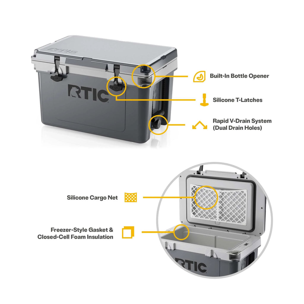 RTIC 32 QT Ultra-Light Hard-Sided Ice Chest Cooler, Fits 48 Cans, Dark Grey & Cool Grey