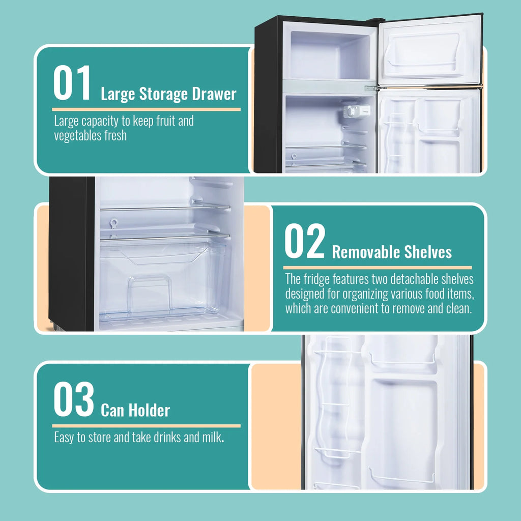 TACOOL Refrigerator with Top Freezer 3.5Cu.ft Two Door Small Mini Fridge with Extra Drink Space for Home Office Dorm Red