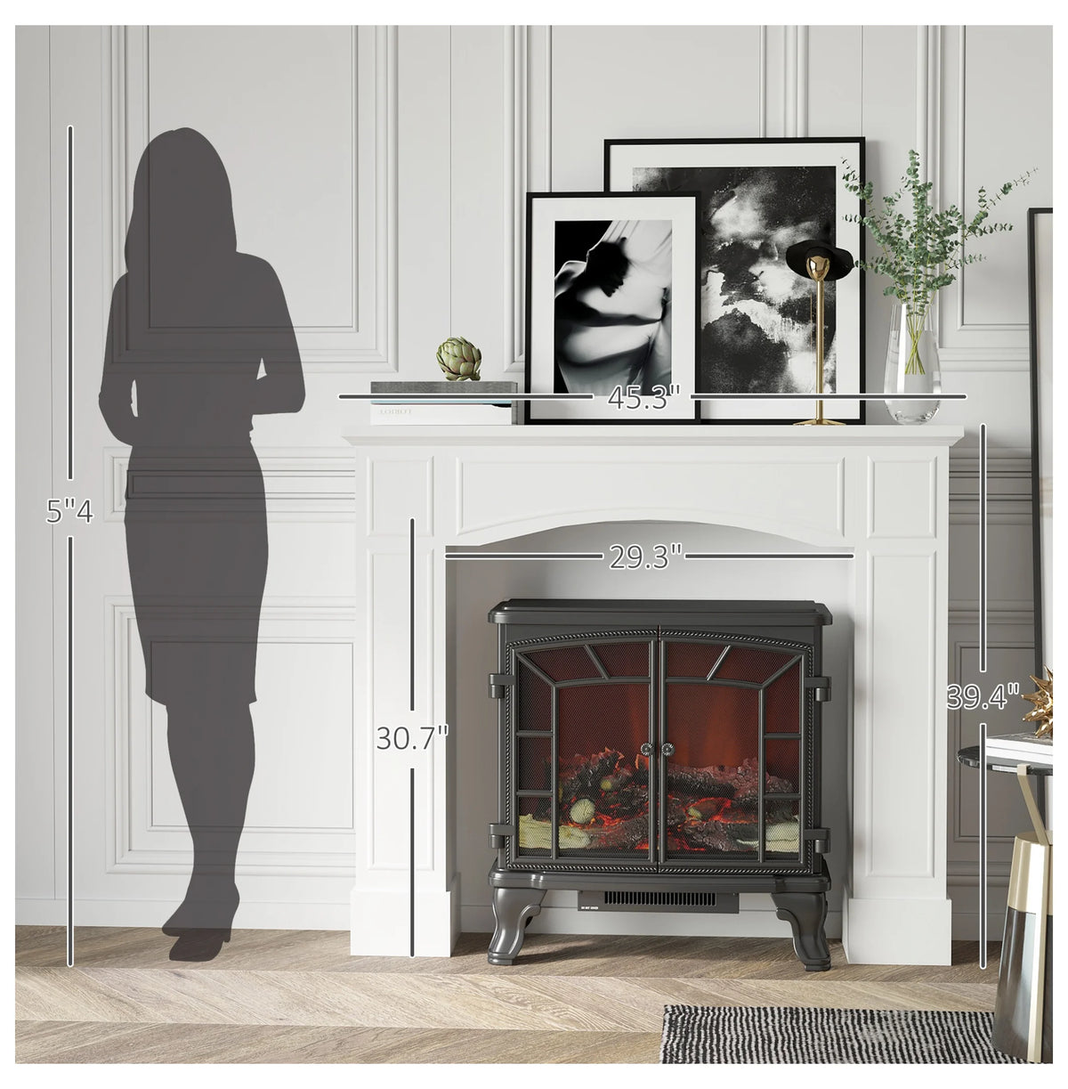 Modern Fireplace Mantel, Surround Mantels for Fireplace with Decorative Pattern Interior Width 29" White