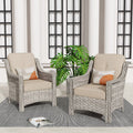 Ovios Backyard Single Chairs Set 2 Metal Wicker Rattan with Cushion, Beige Grey / Beige