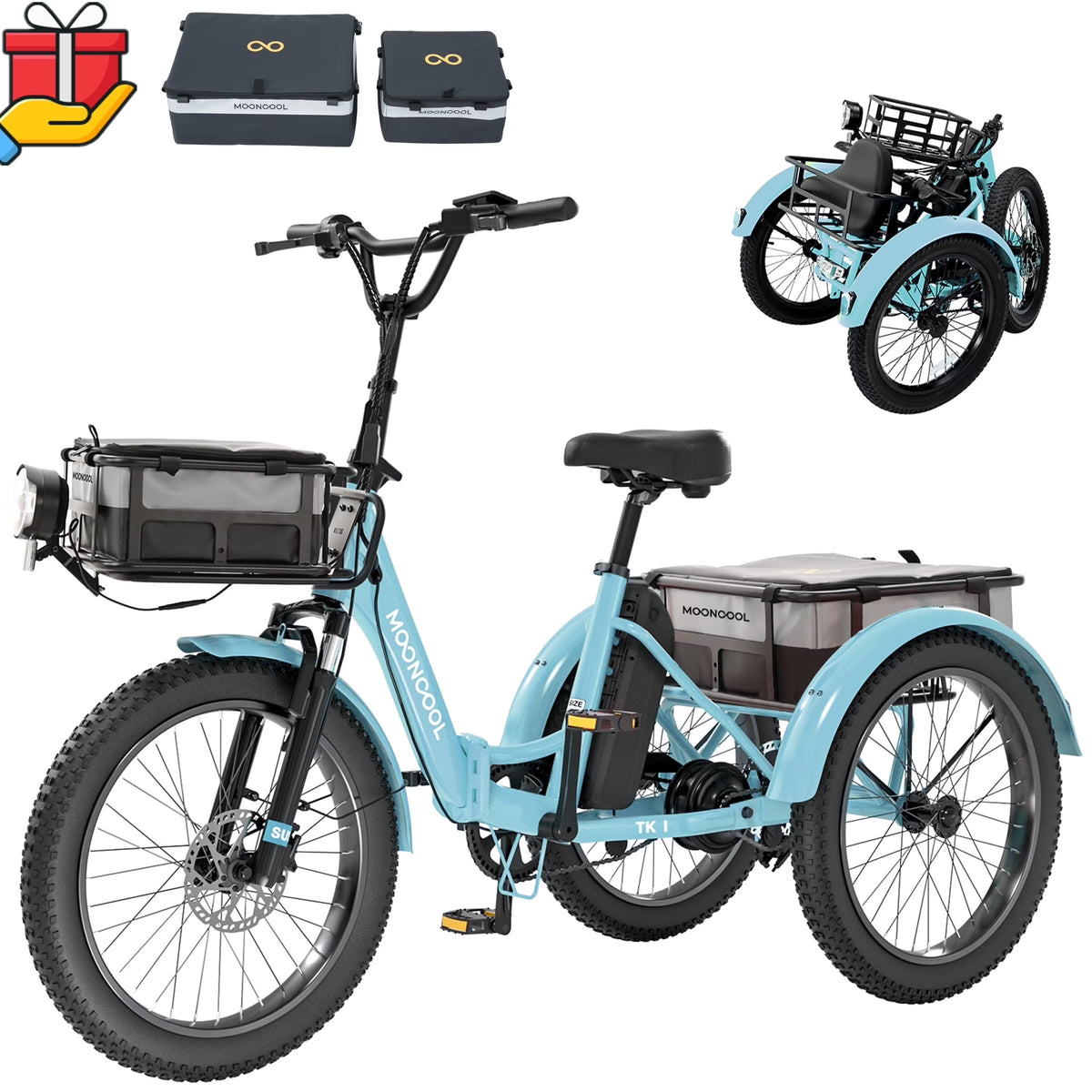 ABORON 3.0 Fat Tire Electric Trike for Senior Foldable E-Bike, 500W Motorized Tricycle Adult 20" Folding 3 Wheel Electric Commute Bike Trike w/48V Battery and Storage Baskets,