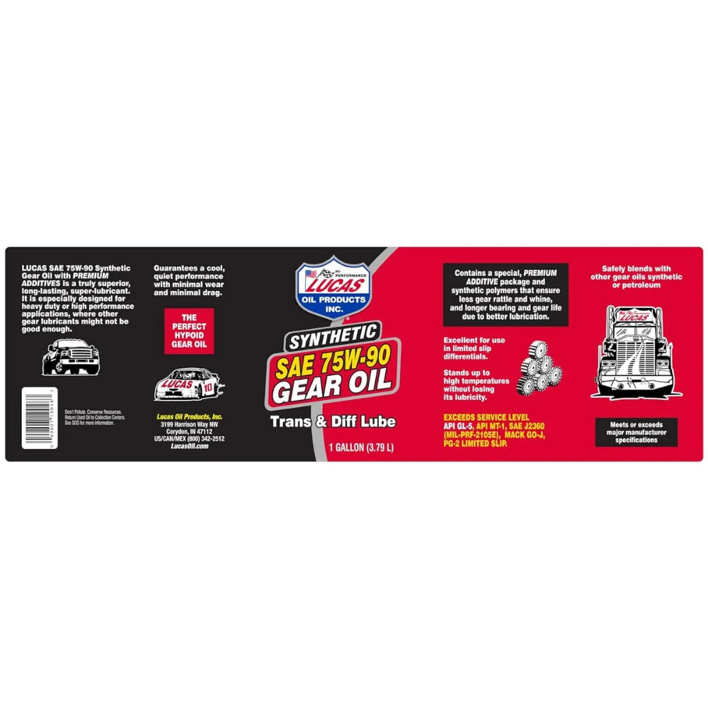 Lucas Oil 10048 1 Gal. Jug 75W-90 Synthetic Gear Oil Trans & Diff Lube Pack of 4