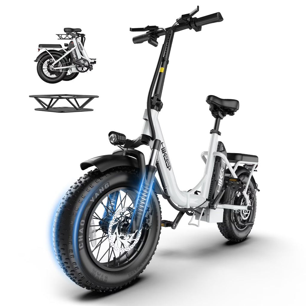 1200W Peak Folding Electric Bike for Adults, 48V 13Ah Removable Battery Ebike, 16��4�� Fat Anti-Puncture Tires, Front Suspension, Compact Foldable E-Bike for Easy Storage, UL 2849, White