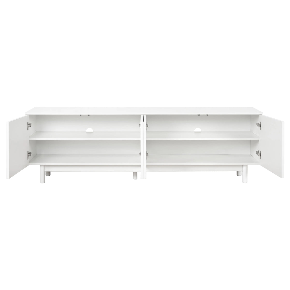 71" Graceful TV Stand with Arch Cabinets�?�?Minimalist Media Console for 78" TVs, White Entertainment Center with Solid Wood Legs & Adjustable Shelves