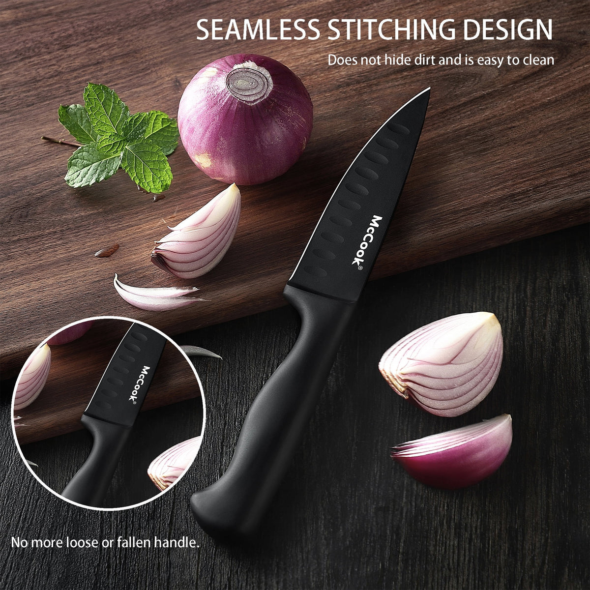 McCook MC29 Knife Sets, 15 Pieces German Stainless Steel Kitchen Knife Block Sets with Built-in Sharpener